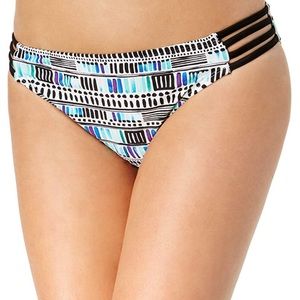 NWT California Waves Hipster Cut Out Blue Black Swim Bikini Bottoms XS